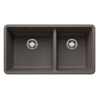 Blanco Precis SILGRANIT 33-in 60/40 Double Bowl Undermount Kitchen Sink, Volcano Grey Overhead_Flat