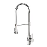 Robinet de cuisine à tirette Kraus Britt de style commercial, une poignée, acier inoxydable sans tache Front_Three_Fourths_Angled_Left