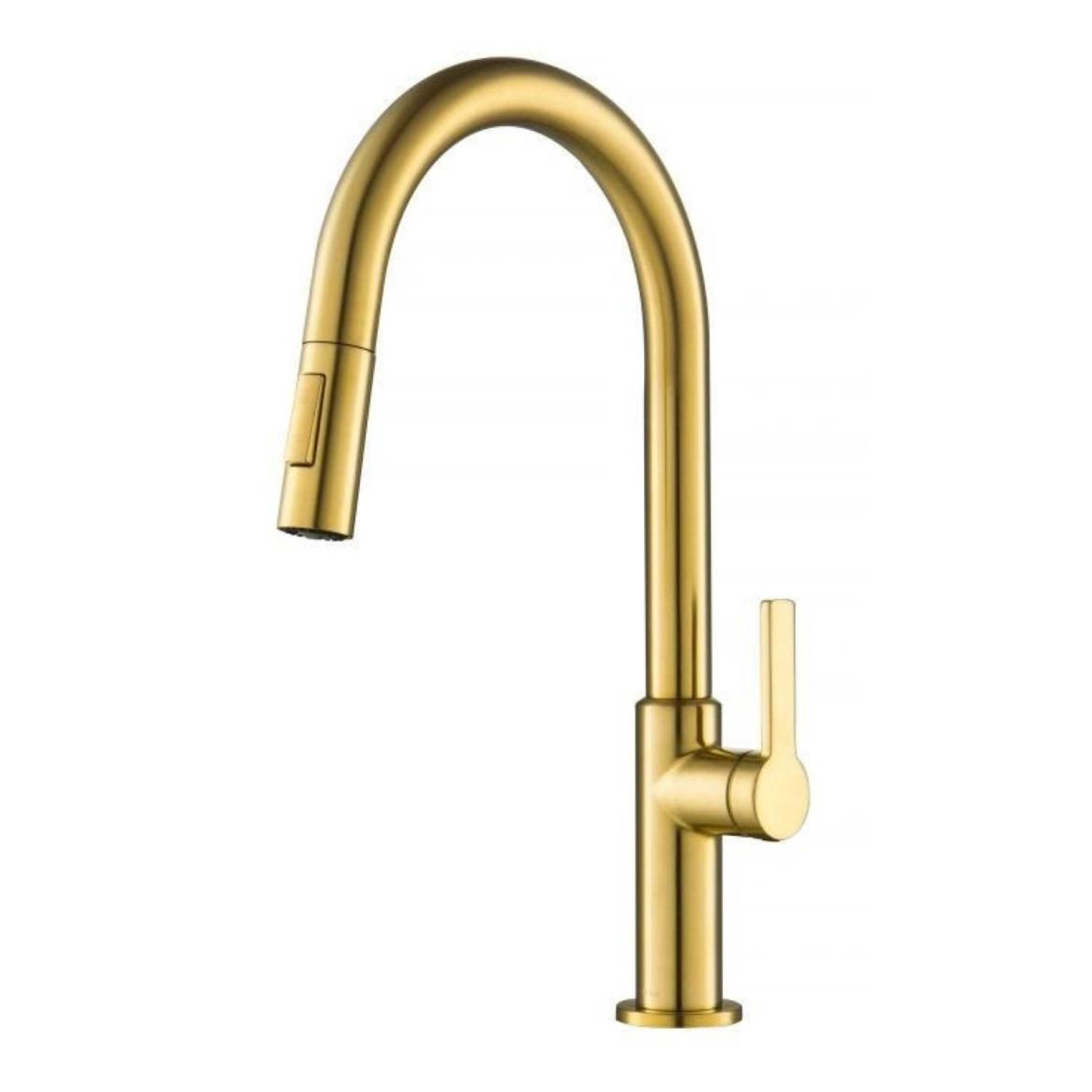 Kraus Oletto Single Handle Pull-Down Kitchen Faucet, Brushed Brass Front_Three_Fourths_Angled_Left