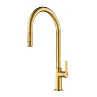 Kraus Oletto High-Arc Single Handle Pull-Down Kitchen Faucet, Brushed Brass Front_Three_Fourths_Angled_Left