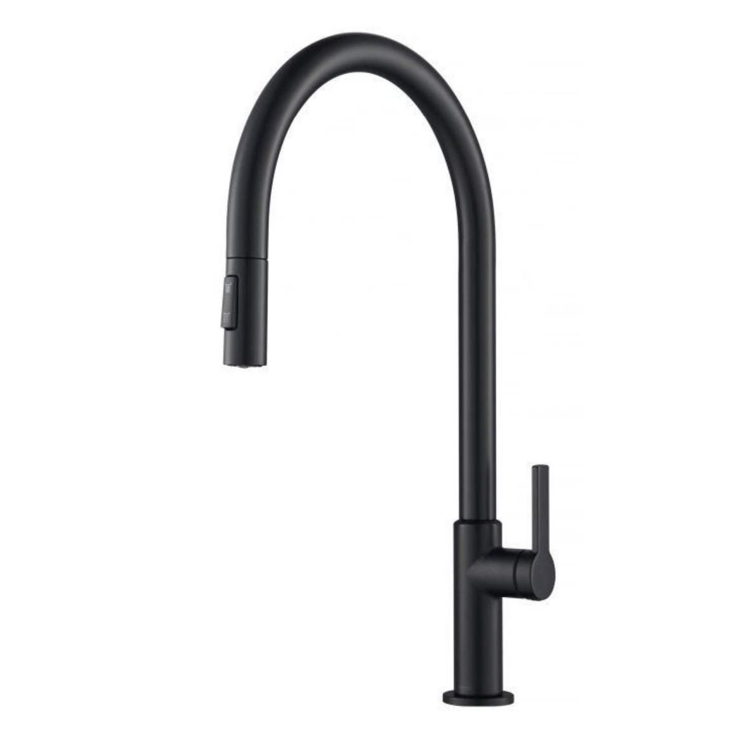 Kraus Oletto High-Arc Single Handle Pull-Down Kitchen Faucet, Matte Black Front_Three_Fourths_Angled_Left