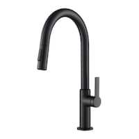 Kraus Oletto Single Handle Pull-Down Kitchen Faucet in Matte Black/Spot Free Black Stainless Steel Front_Three_Fourths_Angled_Left