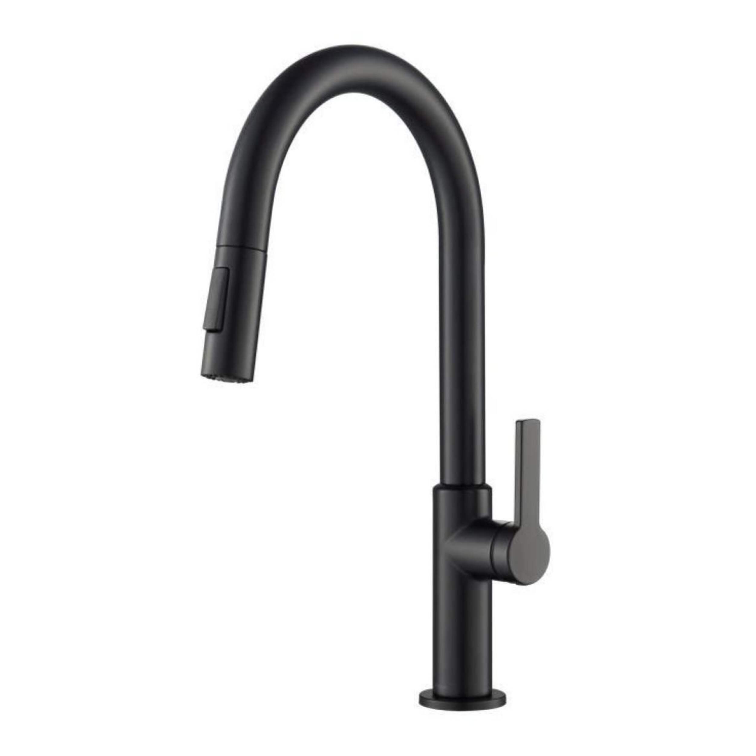 Kraus Oletto Single Handle Pull-Down Kitchen Faucet in Matte Black/Spot Free Black Stainless Steel Front_Three_Fourths_Angled_Left
