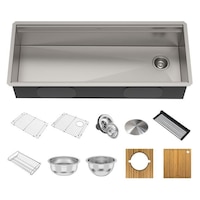 Kraus Kore 2-Tier Workstation Undermount 16-Gauge Single Bowl Kitchen Sink with 10 Accessories, 45-in Composite_or_Mixed
