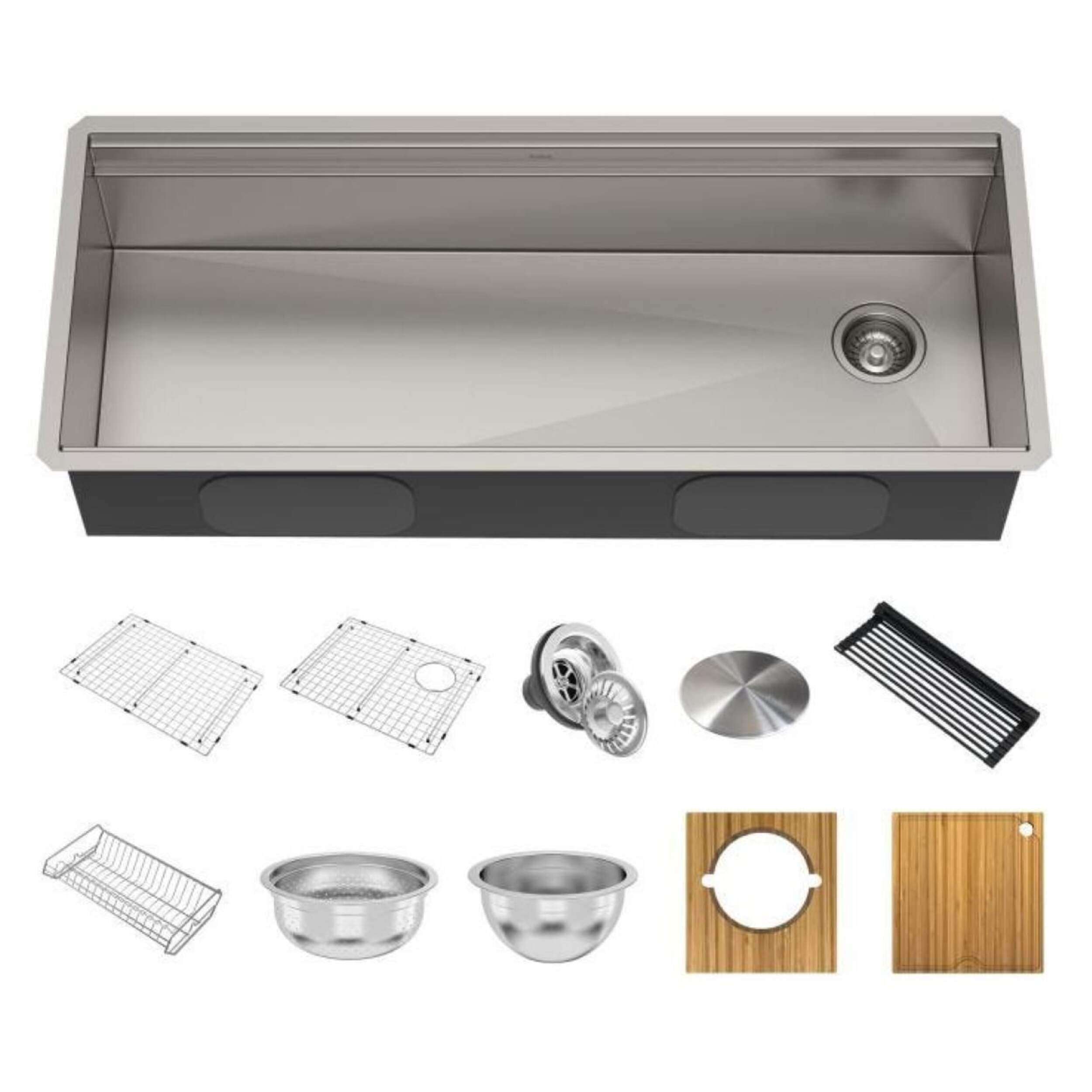 Évier de cuisine à un bol sous comptoir à 2 niveaux KRAUS Kore, calibre 16, 10 accessoires, 45 po Composite_or_Mixed