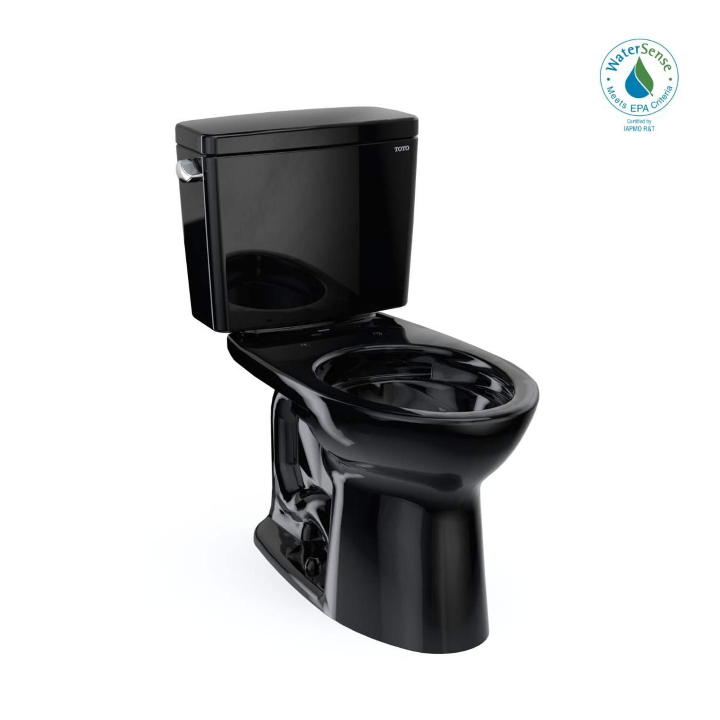 TOTO Drake Two-Piece Elongated 1.28 GPF Universal Height Tornado Flush Toilet, Ebony Front_Angled_Right