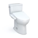 TOTO Drake WASHLET+ Two-Piece Elongated 1.6 GPF Tornado Flush Toilet with C2 Bidet Seat, Cotton White Front_Three_Fourths_Angled_Right