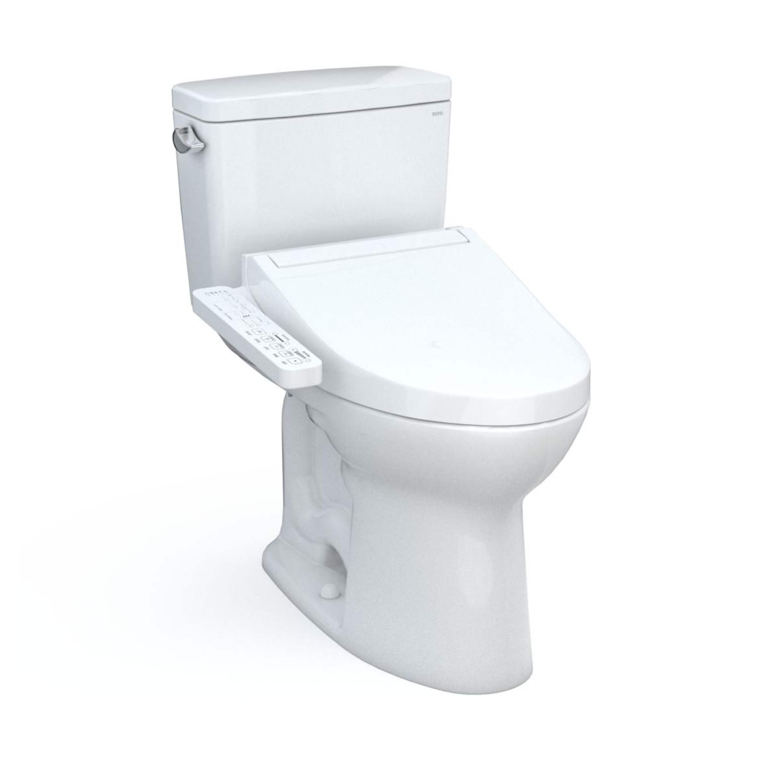 TOTO Drake WASHLET+ Two-Piece Elongated 1.6 GPF Tornado Flush Toilet with C2 Bidet Seat, Cotton White Front_Three_Fourths_Angled_Right