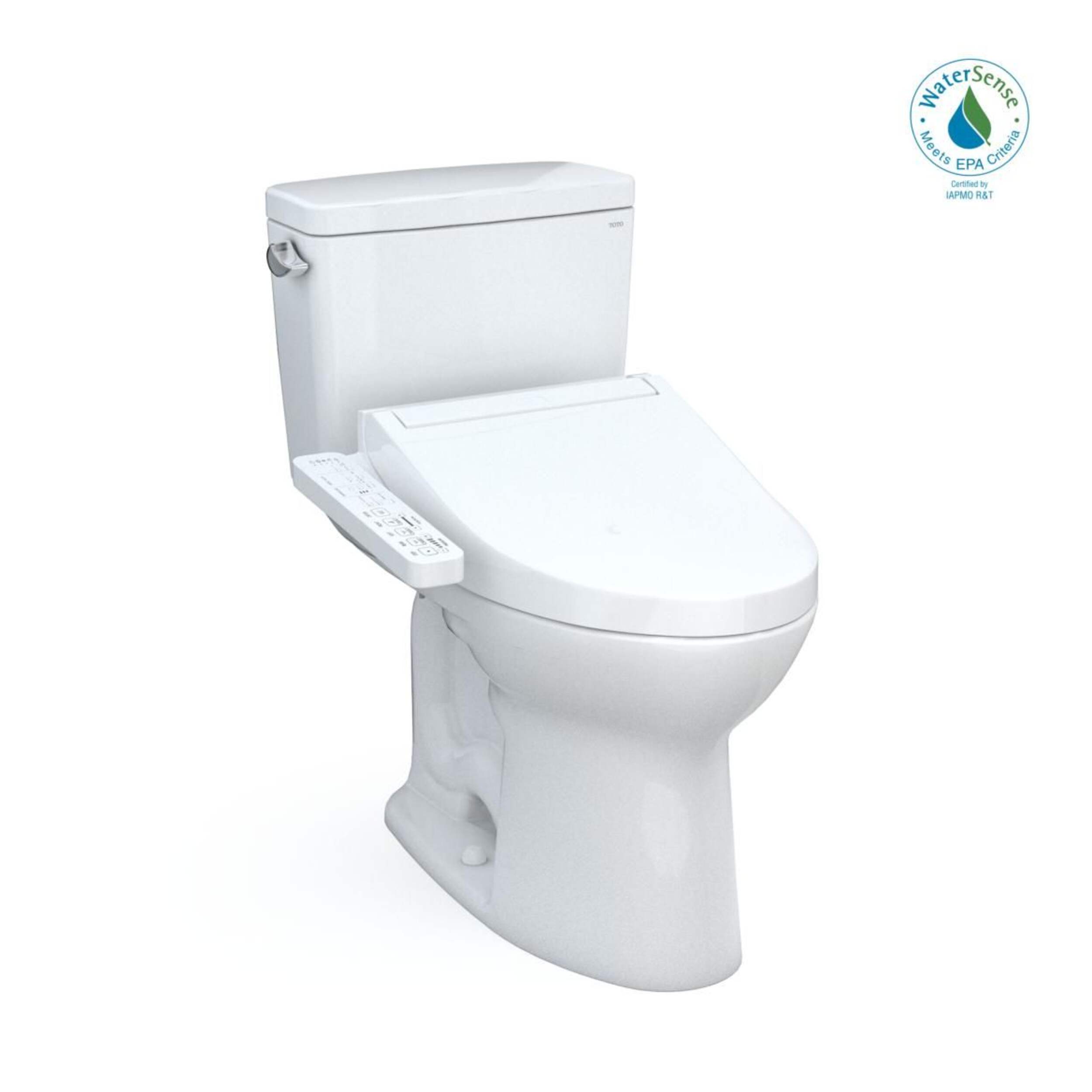 TOTO Drake WASHLET+ Two-Piece Elongated 1.28 GPF Tornado Flush Toilet with C2 Bidet Seat, Cotton White Front_Angled_Right