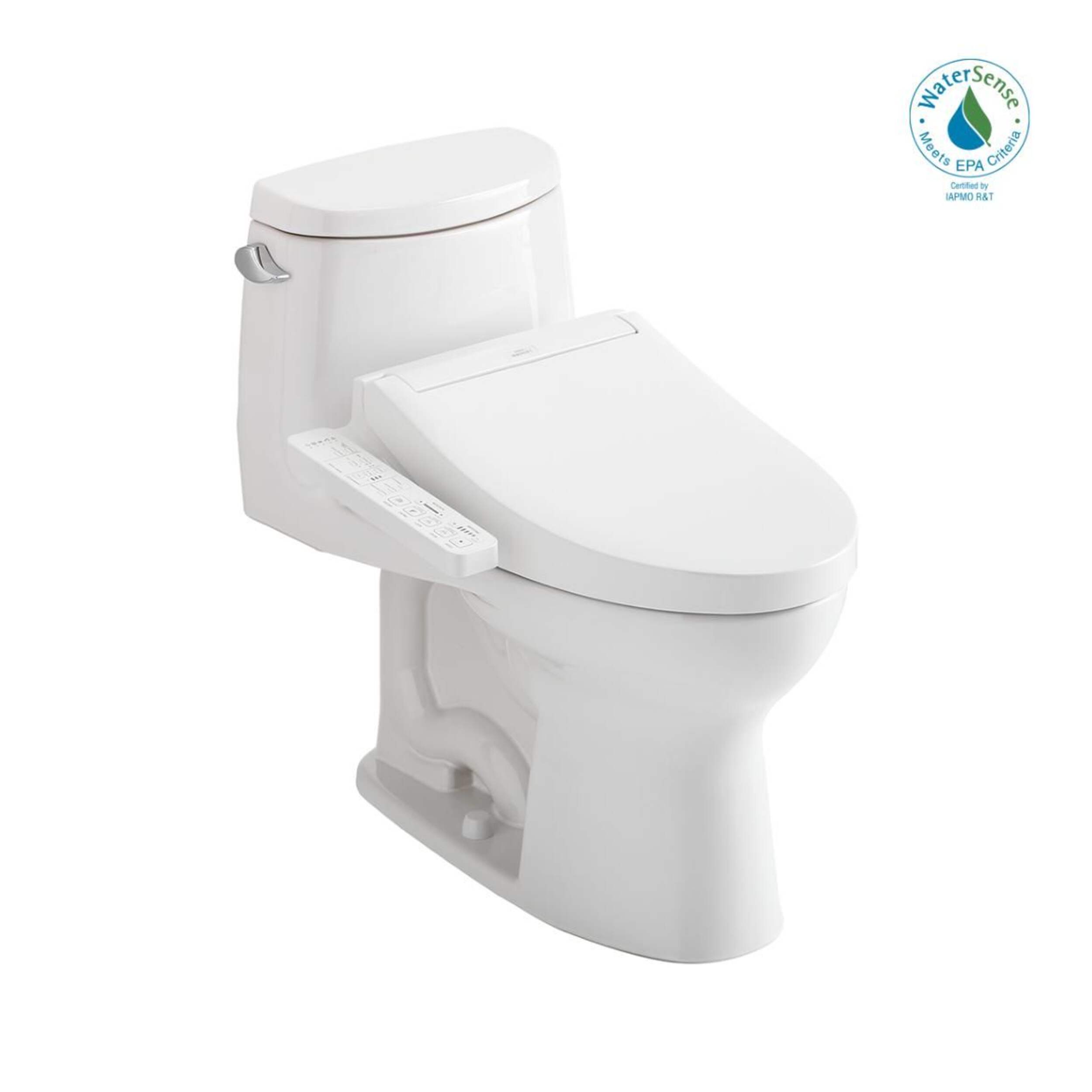 TOTO WASHLET+ UltraMax II One-Piece Elongated 1.28 GPF Toilet & WASHLET+ C2 Bidet Seat, Cotton White Front_Angled_Right