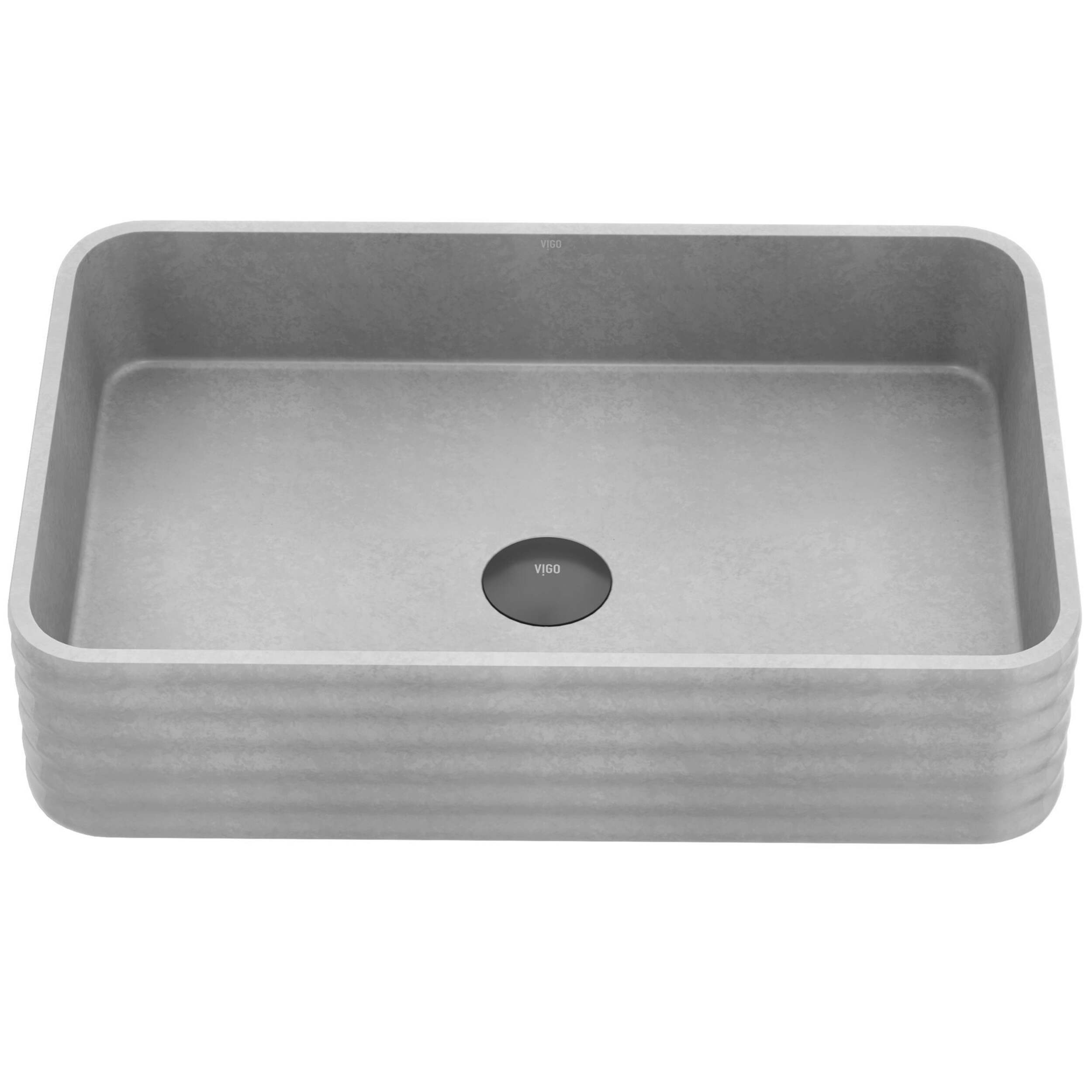VIGO Cadman ConcretoStone™ Rectangular Fluted Vessel Bathroom Sink/Basin with Deep Bowl, 21-in, Grey Front_Elevated