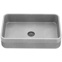 VIGO Cypress ConcretoStone™ Rectangular Fluted Vessel Bathroom Sink/Basin with Deep Bowl, 21-in, Grey Front_Elevated