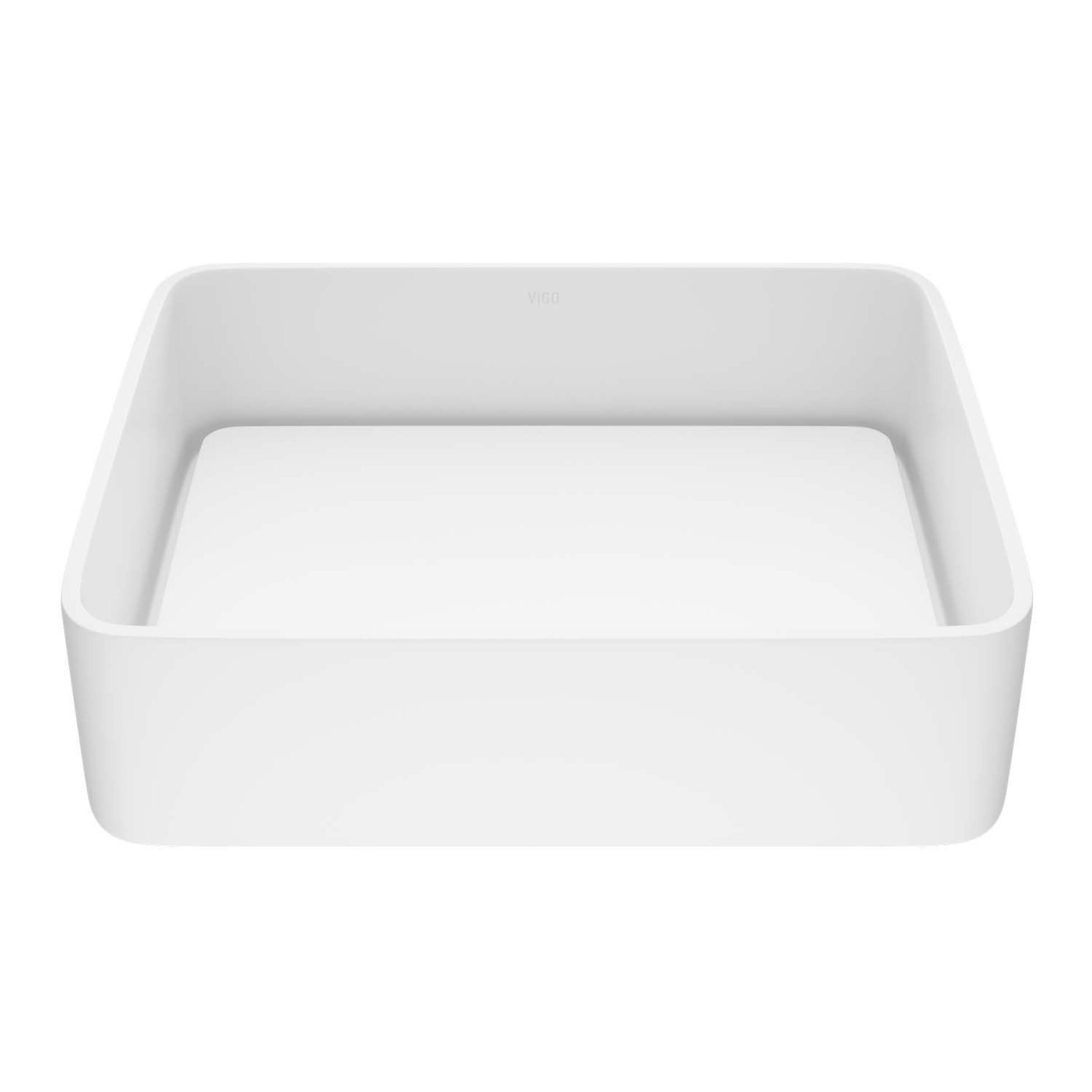 VIGO Jasmine MatteStone™ Rectangular Vessel Bathroom Sink/Basin with Deep Bowl, White Front_Elevated