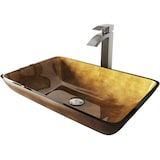 VIGO Copper Glass Rectangular Vessel Bathroom Sink/Basin Set in Copper, with Duris Faucet & Pop-Up Drain in Brushed Nickel Front_Angled_Left