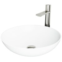 VIGO Lotus MatteStone™ Round Composite Vessel Bathroom Sink/Basin Set in White, with Gotham Faucet & Pop-Up Drain in Brushed Nickel Front_Angled_Left