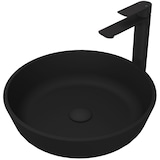 VIGO Modus MatteShell™ Round Glass Vessel Bathroom Sink/Basin Set with Norfolk Faucet & Pop-Up Drain in Matte Black Front_Angled_Left