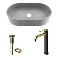 Lavabo vasque ovale VIGO Sagrada Gothic ConcretoStone, gris, robinet Lexington et drain poussoir or mat Composite_or_Mixed