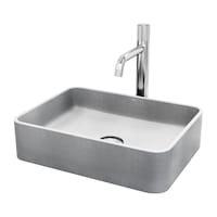 VIGO Segovia Gothic ConcretoStone™ Rectangular Vessel Bathroom Sink/Basin Set in Grey, with Apollo Faucet & Pop-Up Drain in Chrome Front_Angled_Left