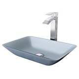 VIGO Sottile MatteShell™ Glass Rectangular Vessel Bathroom Sink/Basin Set in Blue, with Duris Faucet & Pop-Up Drain in Chrome Front_Angled_Left