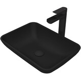 VIGO Sottile MatteShell™ Glass Rectangular Vessel Bathroom Sink/Basin Set in Blue, with Amada Faucet & Pop-Up Drain in Matte Black Front_Angled_Left