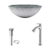 VIGO Glass Round Vessel Bathroom Sink/Basin Set in Simply Silver, with Linus Faucet & Pop-Up Drain in Chrome Composite_or_Mixed