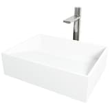 VIGO Starr Glass MatteStone™ Rectangular Composite Vessel Bathroom Sink/Basin Set in White, with Gotham Faucet & Pop-Up Drain in Chrome Front_Angled_Left