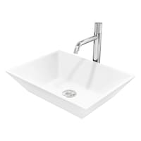VIGO Vinca MatteStone™ Rectangular Composite Vessel Bathroom Sink/Basin Set in White, with Apollo Faucet & Pop-Up Drain in Chrome Front_Angled_Left