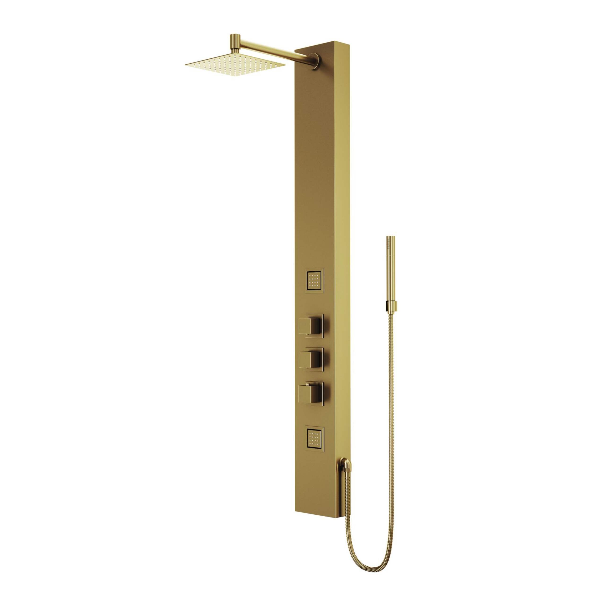 VIGO Rector Square Shower Panel, Gold, 8-in Front_Angled_Left
