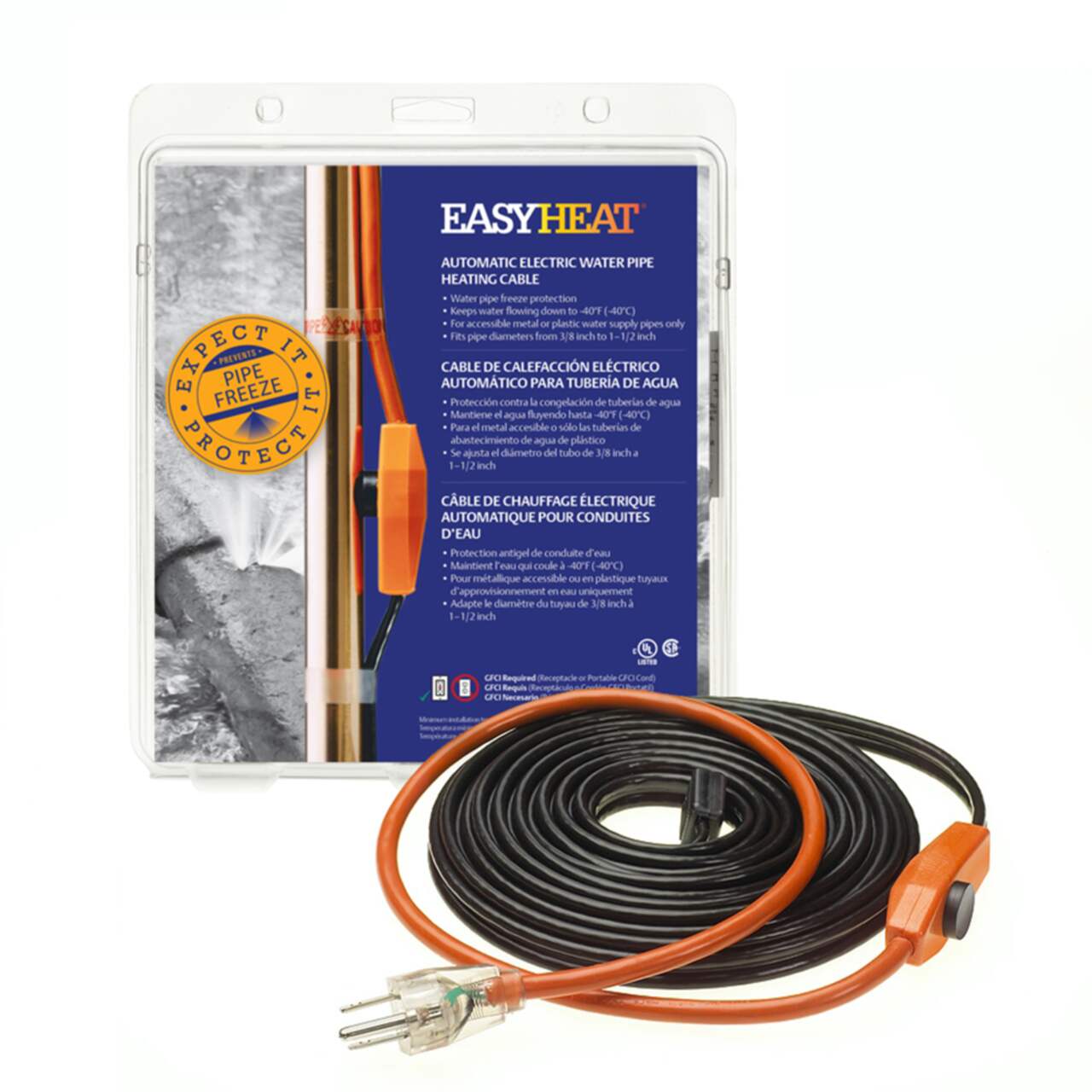 Câbles de chauffage électrique de tuyau d'eau automatique EASYHEAT,  protègent contre le gel des tuyaux, formats variés