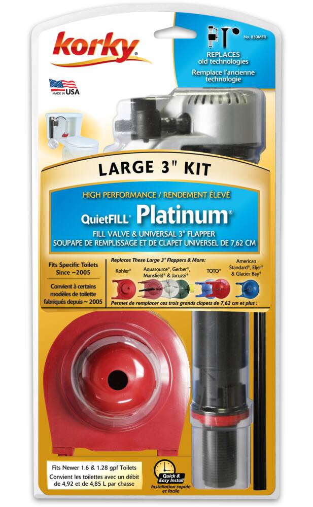 Korky QuietFILL Platinum Fill Valve With Toilet Flapper, 3-in ...