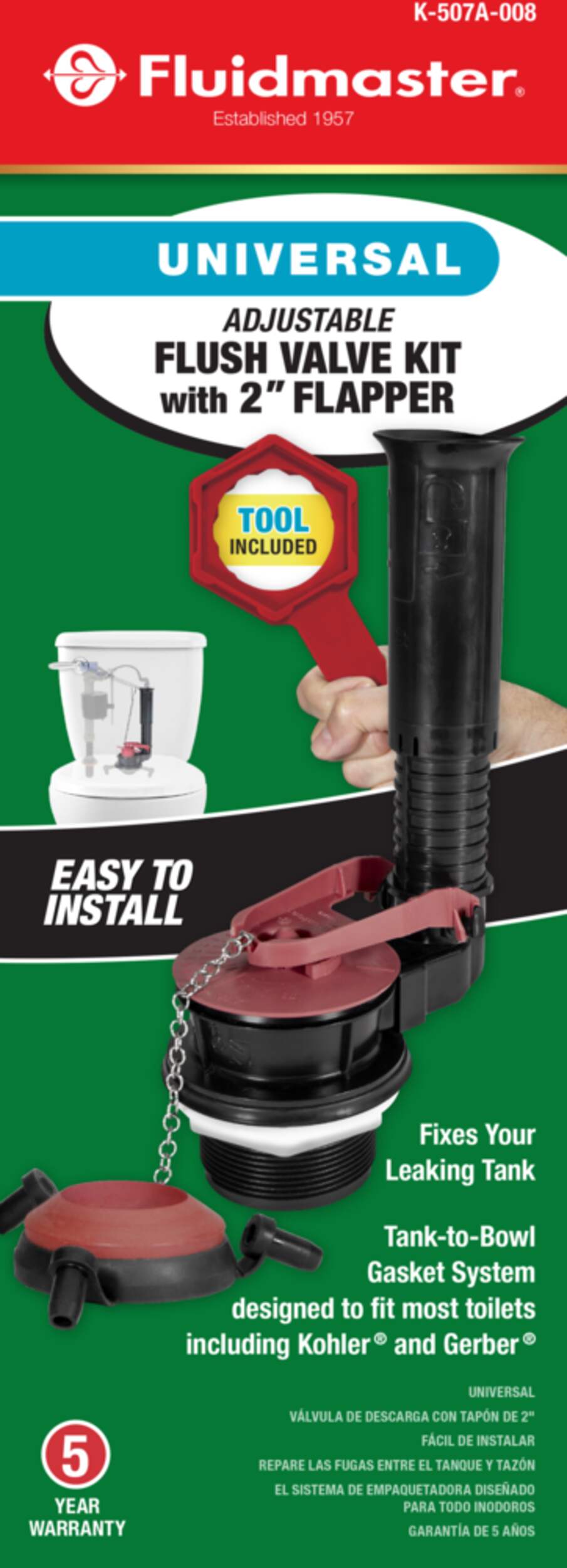 Fluildmaster Toilet Flush Valve Kit with Toilet Flapper, 2in