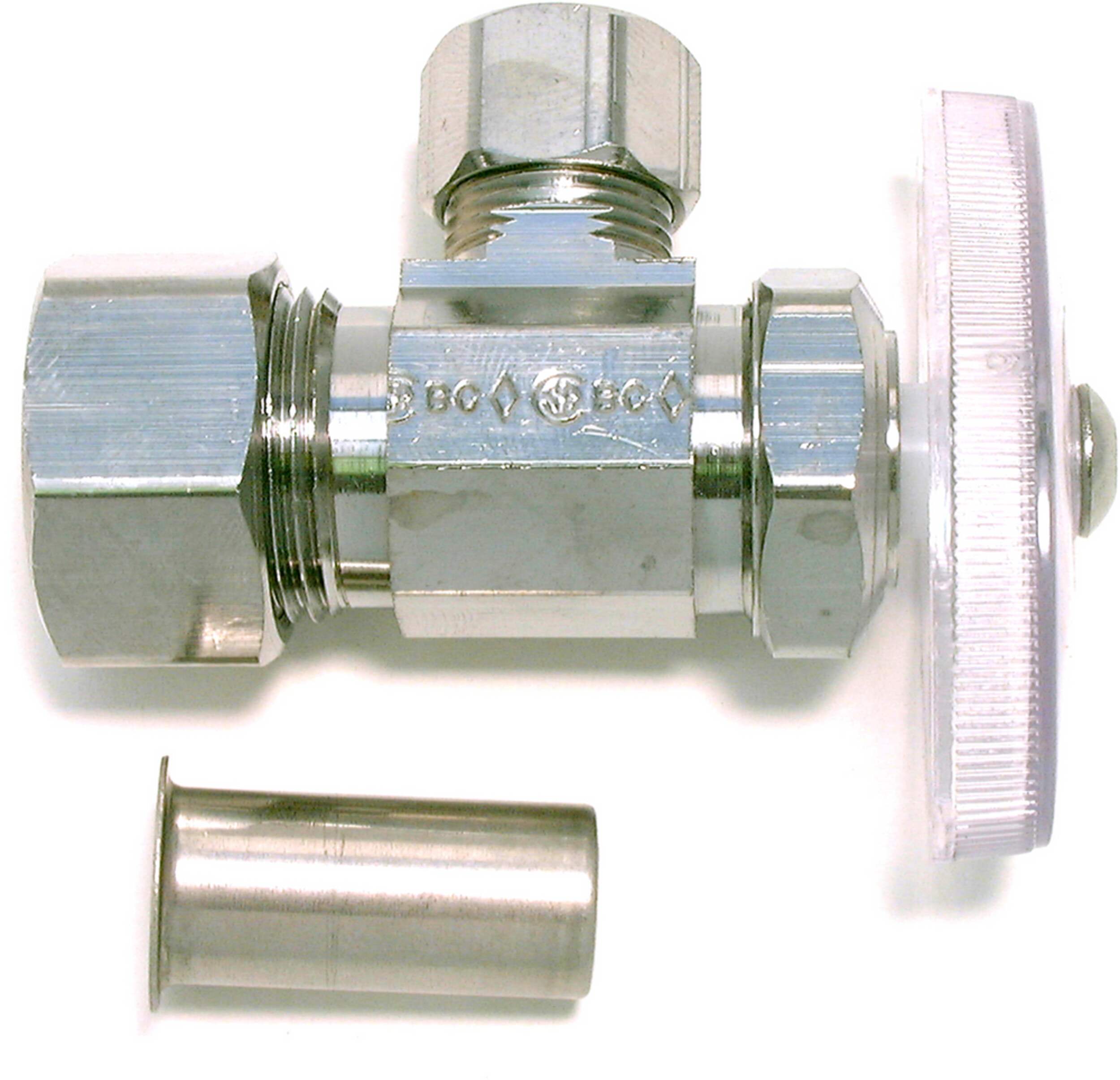 PlumbShop Chrome Angle Valve, 1/2-in Nom. PEX Comp. x 3/8-in O.D Overhead_Flat