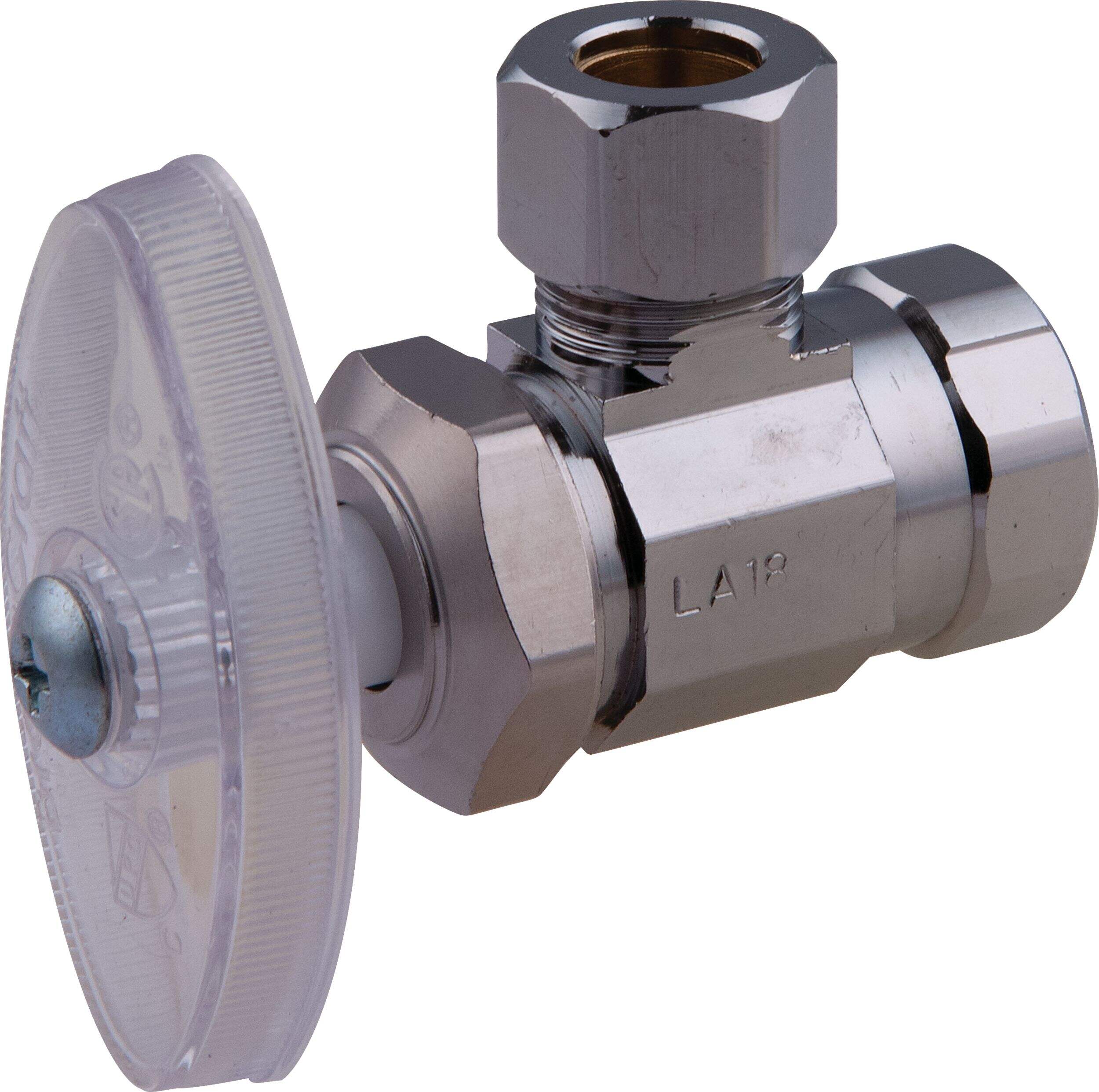 PlumbShop Chrome Plated Angle Valve, 3/8-in F.I.P Front_Angled_Left
