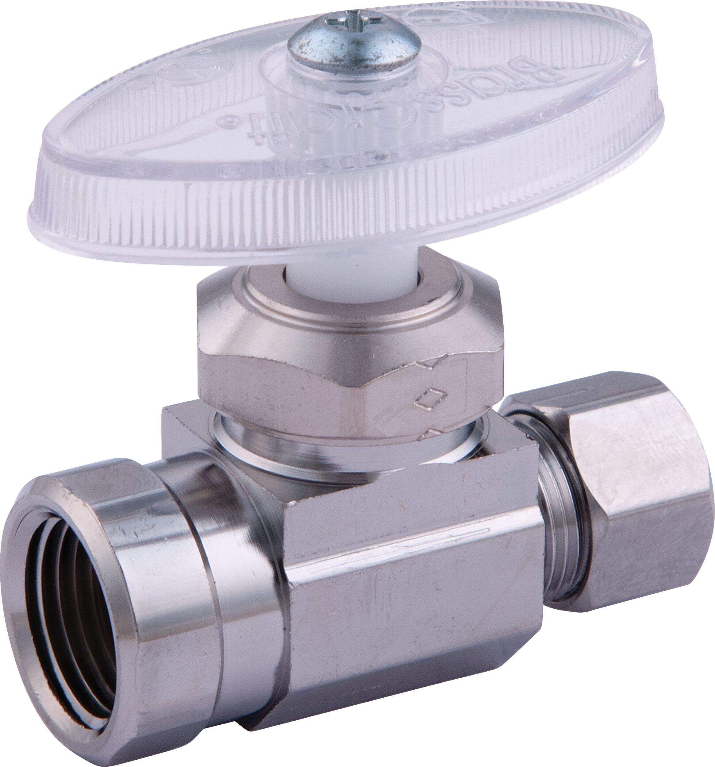 BrassCraft Chrome Plated Straight Valve, 3/8-in F.I.P Front_Angled_Left