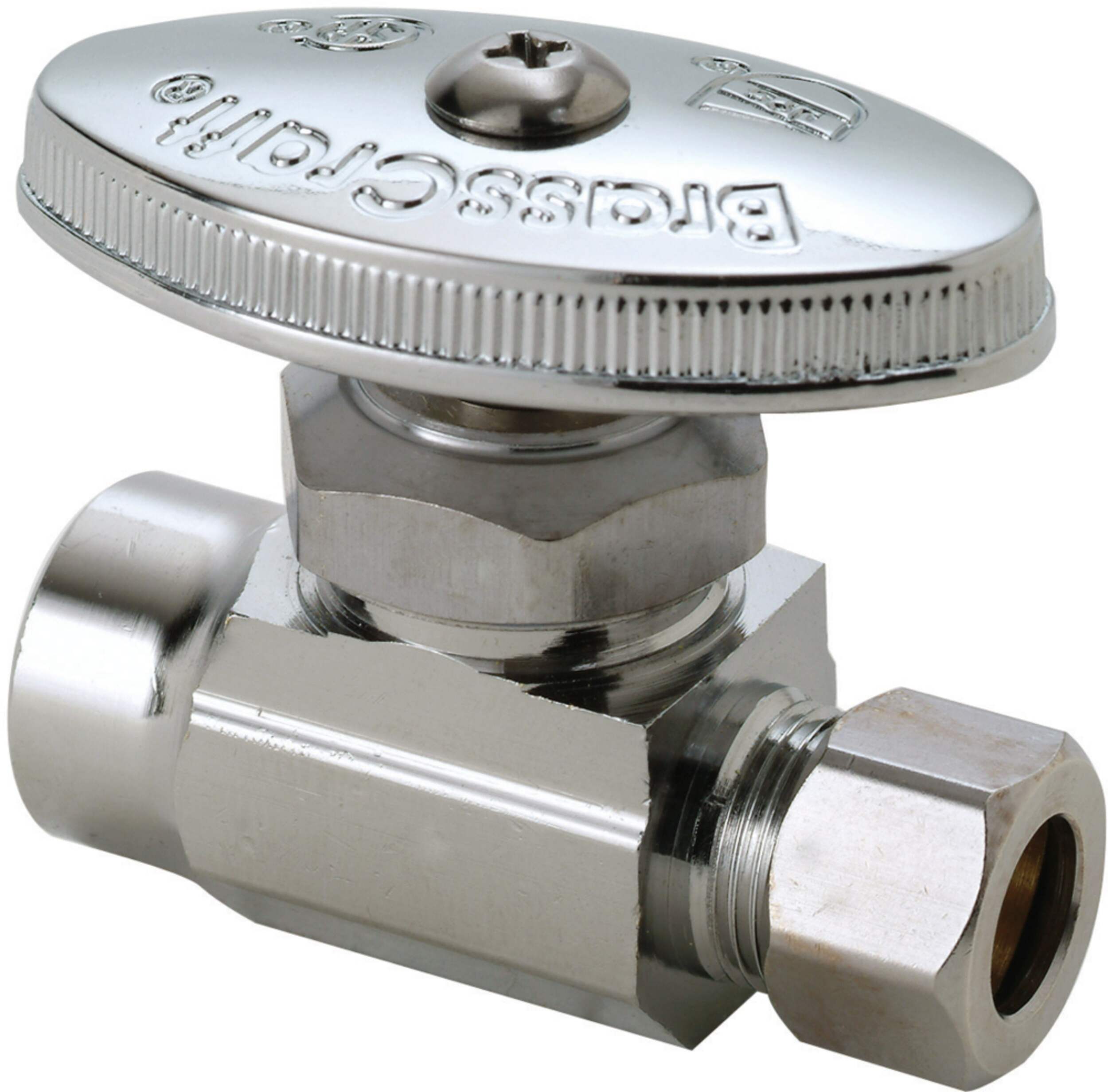 BrassCraft Chrome Plated Brass Straight Valve, 1/2-in Nom. Sweat x 3/8-in OD Comp. Side_Right