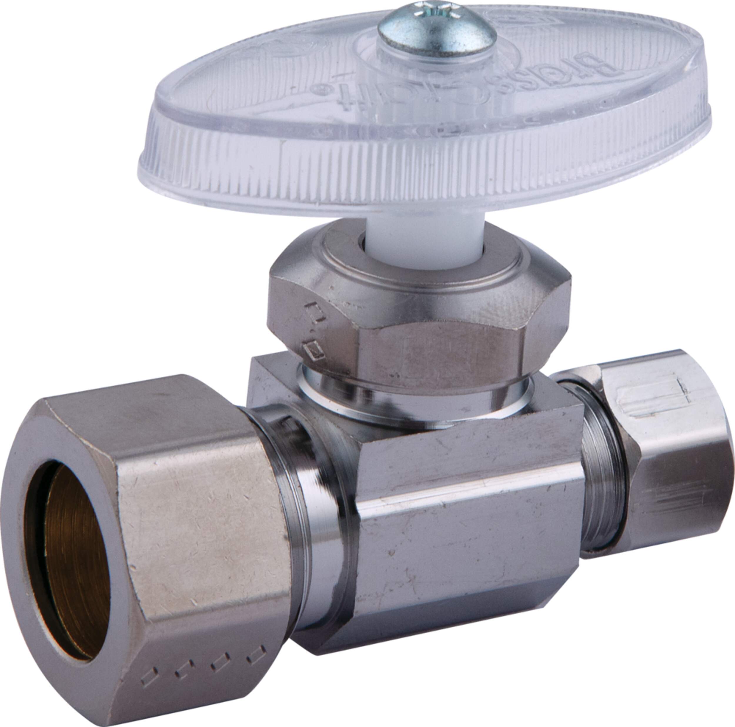 BrassCraft Chrome Plated Straight Valve, 5/8 x 3/8-in OD Tube Front_Angled_Left
