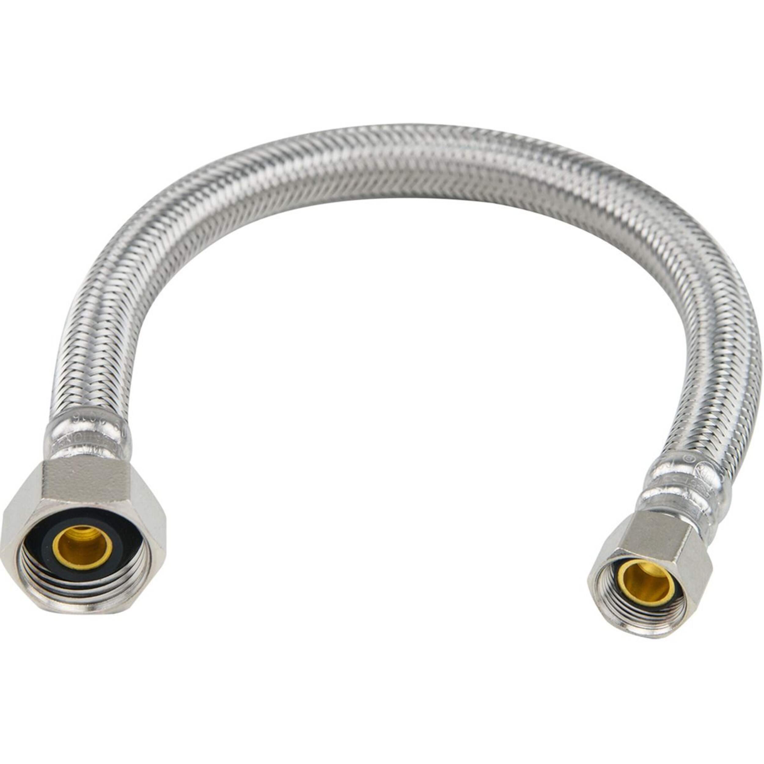 Raccord de robinet PlumbShop, acier inoxydable tressé, 3/8 po comp x 1/2 po FIP x 12 po Overhead_Plunge