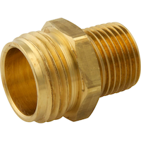 PlumbShop Brass Hose Adapter, 1/2-in MIP x 3/4-in MHT, 1-pk Front_Three_Fourths_Angled_Left