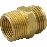 PlumbShop Brass Hose Adapter, 3/4-in MHT x 3/4-in MIP Tapped 1/2-in FIP, 1-pk Front_Angled_Left