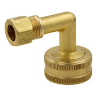 PlumbShop Brass Dishwasher Elbow, 3/4-in Garden Hose Swivel x 3/8-in OD Comp Front_Angled_Left