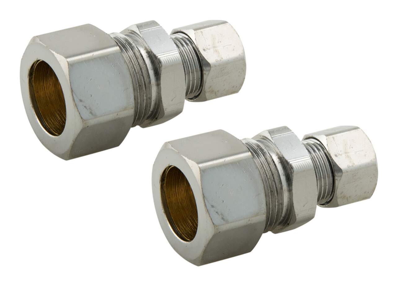 PlumbShop Straight Compression Fittings, Chrome, 5/8-in OD x 3/8-in OD, 1-pk