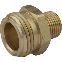 PlumbShop Brass Garden Hose Adapter, 3/8-in MIP x 3/4-in Male Hose Front_Angled_Left