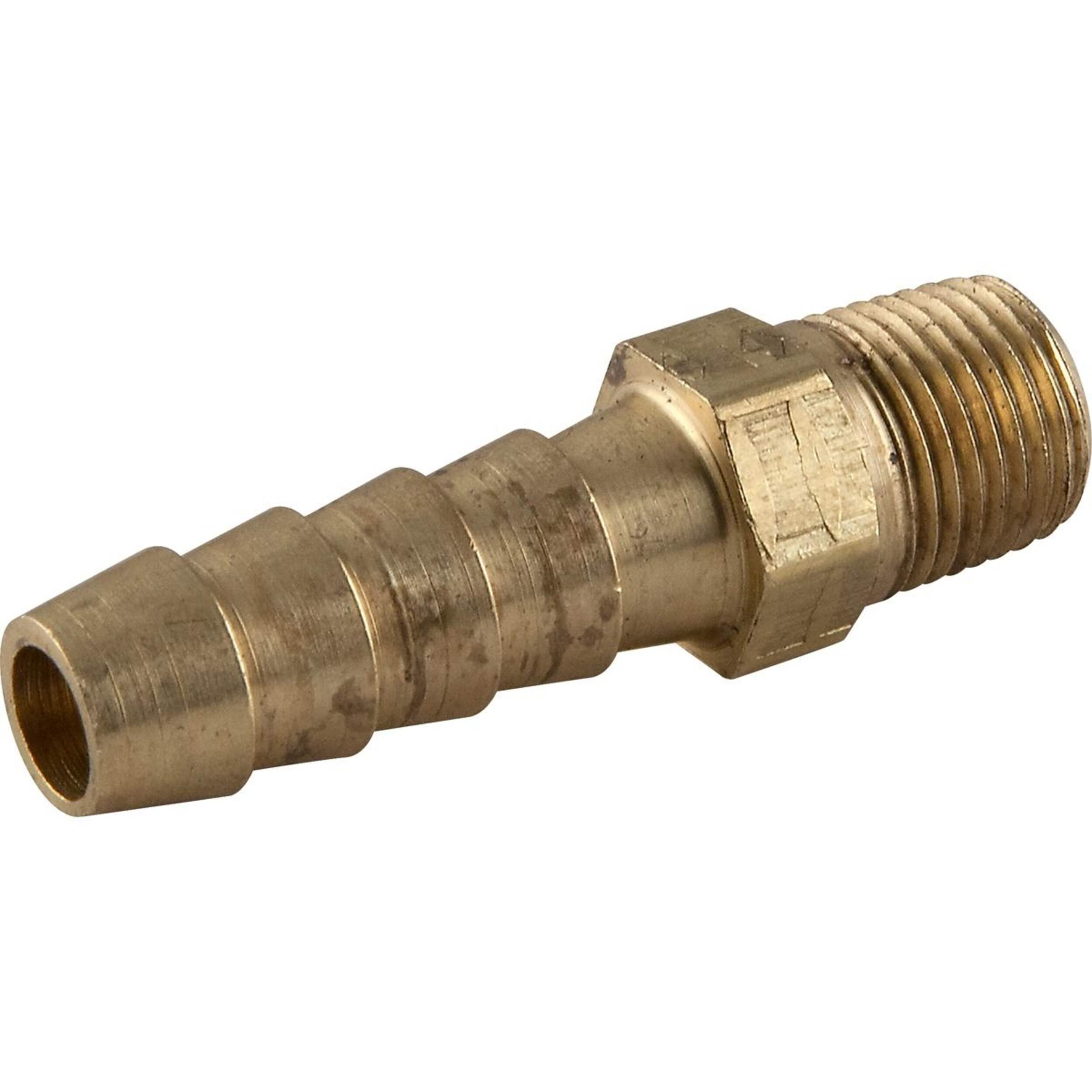 PlumbShop Brass Hose Barb Adapter, 1/8-in MIP x 5/16-in ID Hose Front_Angled_Left