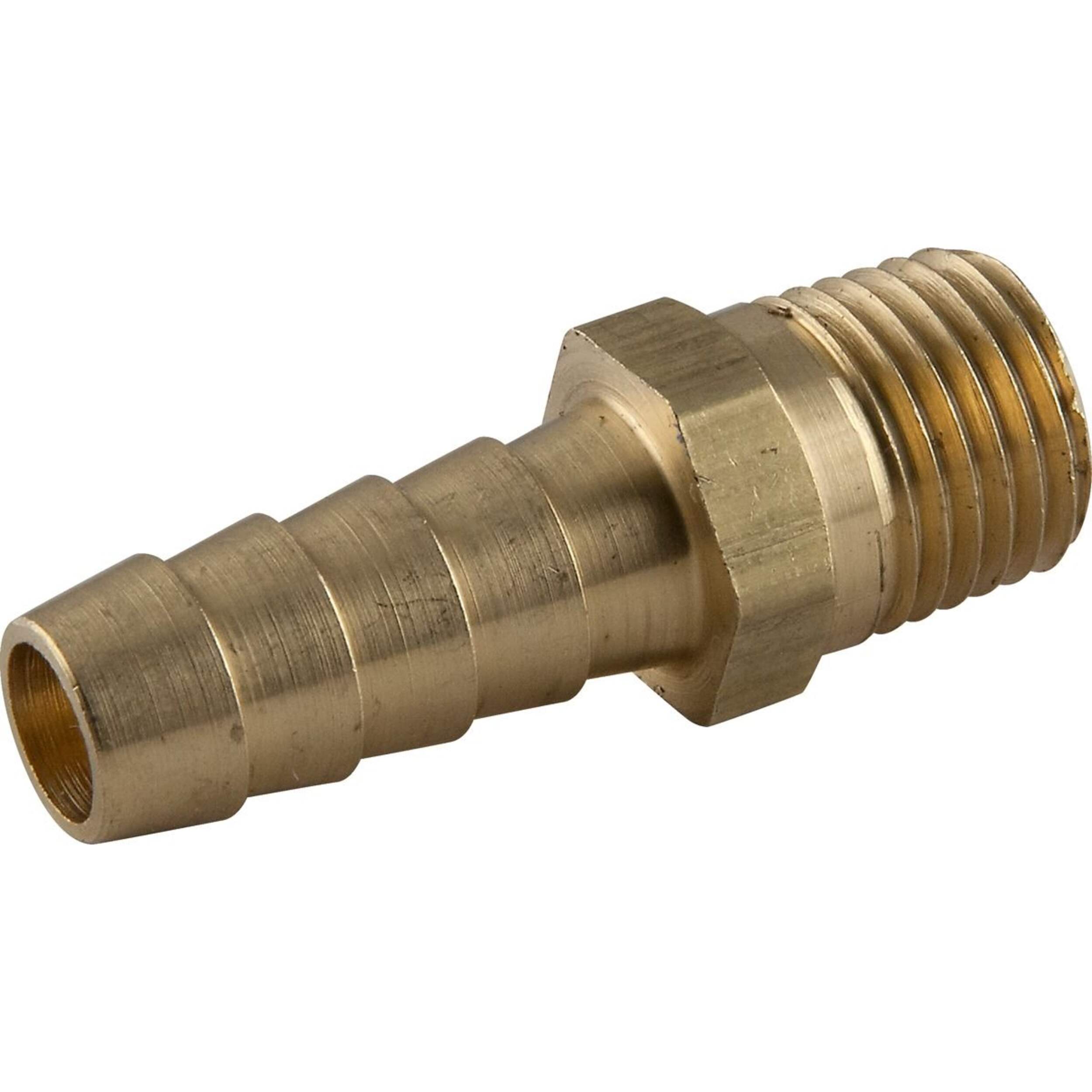 PlumbShop Brass Hose Barb Adapter, 1/4-in MIP x 3/8-in ID Hose Front_Angled_Left