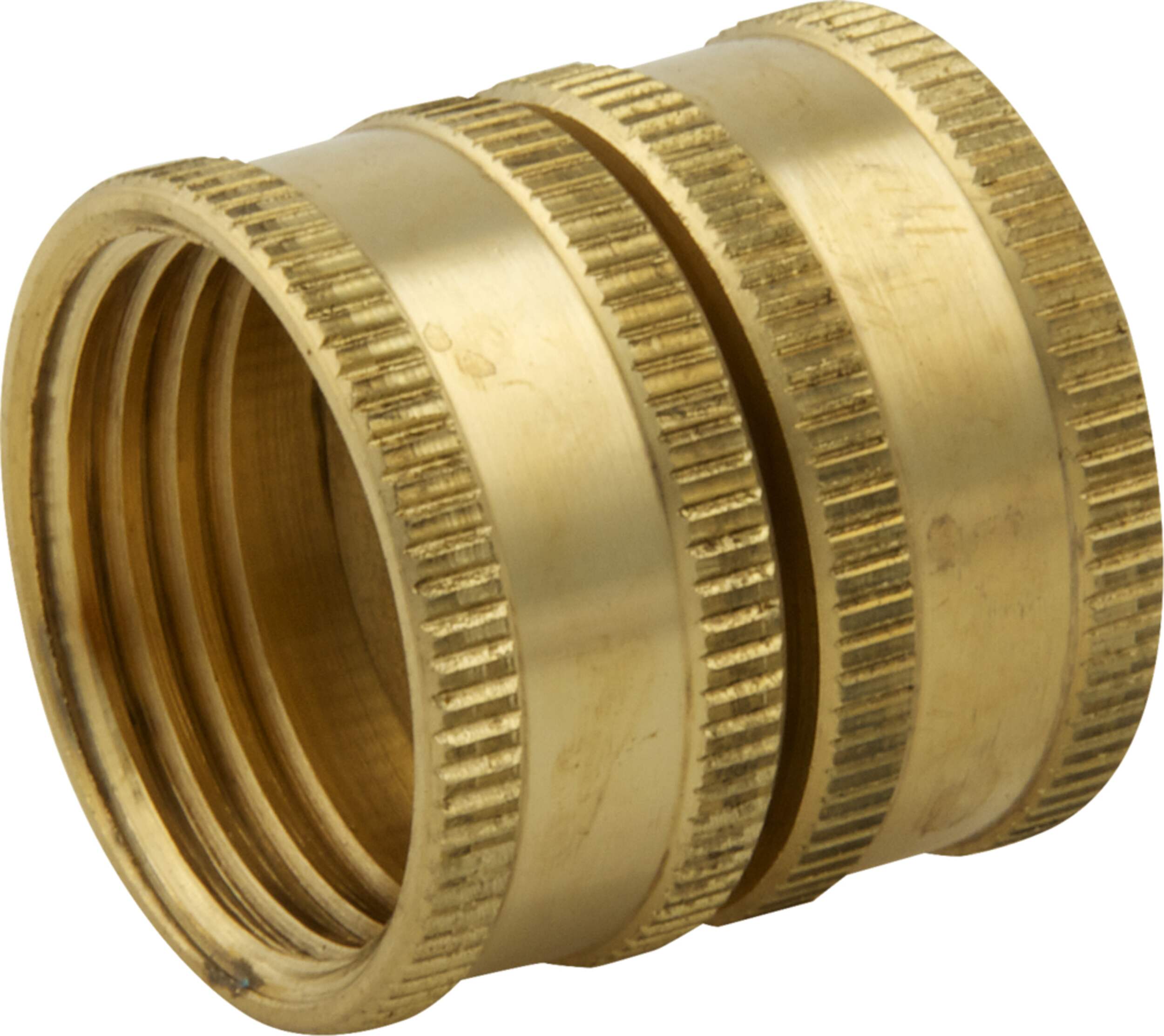 PlumbShop Brass Hose Adapter, 3/4 x 3/4-in FH Swivel Front_Angled_Left