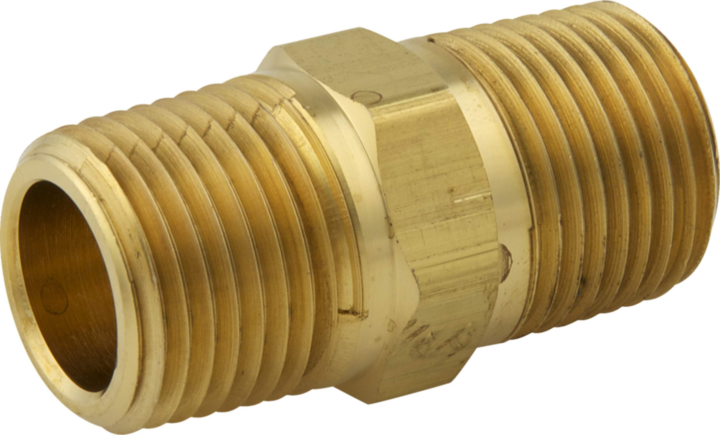 PlumbShop Brass Hex Pipe Nipple, 1/2-in MIP Front_Angled_Left