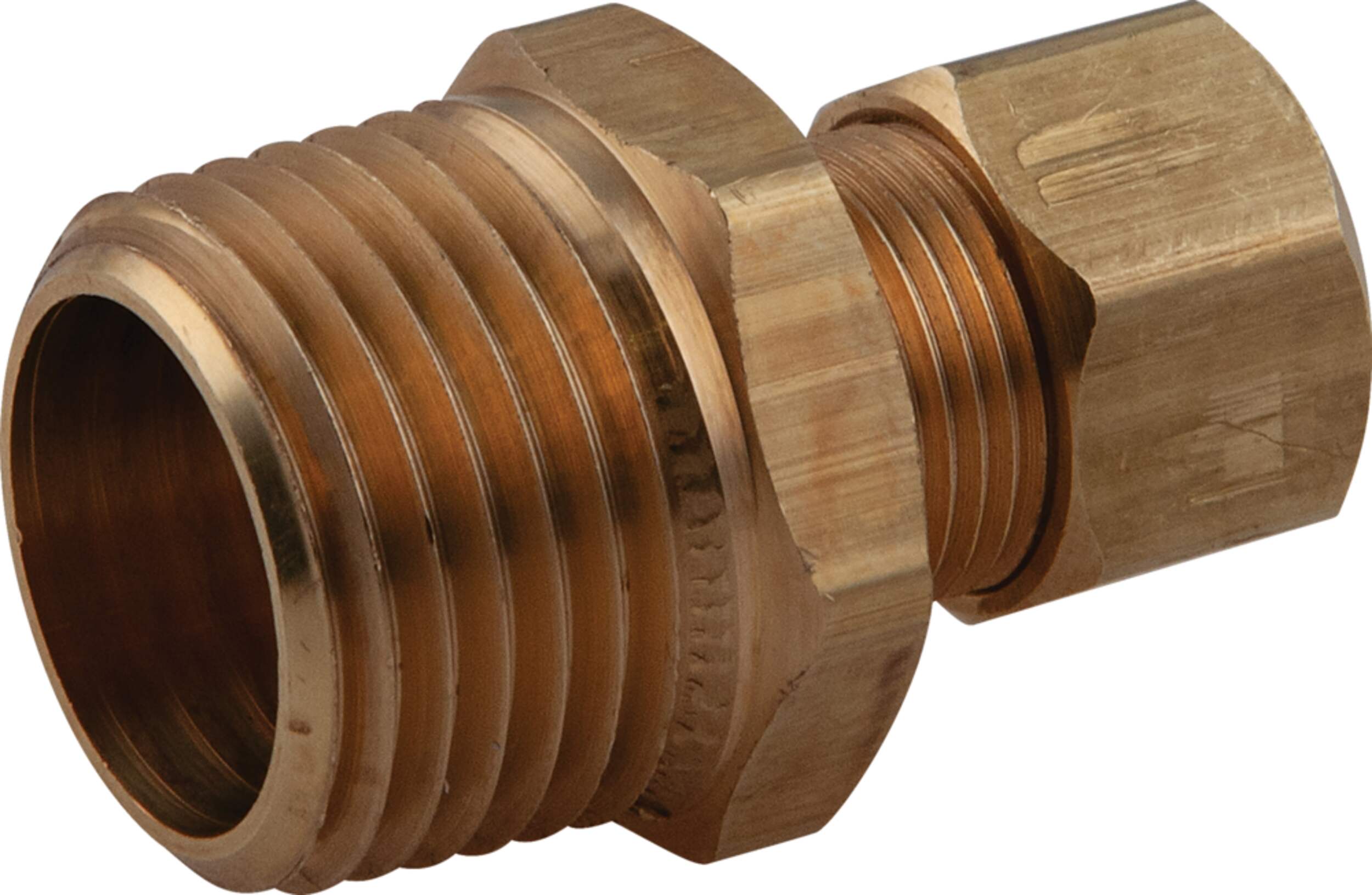 PlumbShop Brass Compression Fitting, 3/8-in OD x 1/2-in MIP, 1-pk Front_Angled_Left