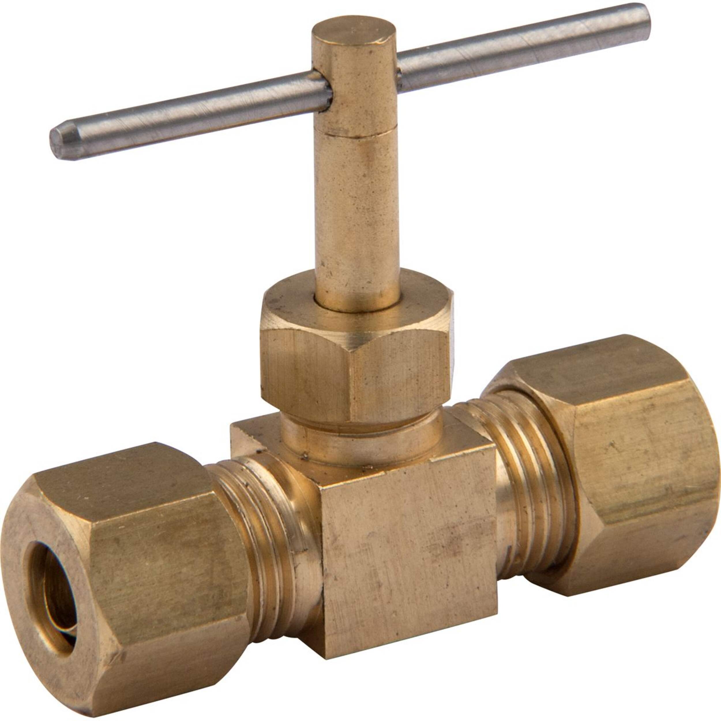 PlumbShop Brass Needle Valve, 1/4-in OD, 1-pk Front_Angled_Right