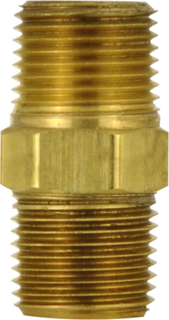 PlumbShop Hex Brass Pipe Nipple, 3/8-in MIP, 1-pk