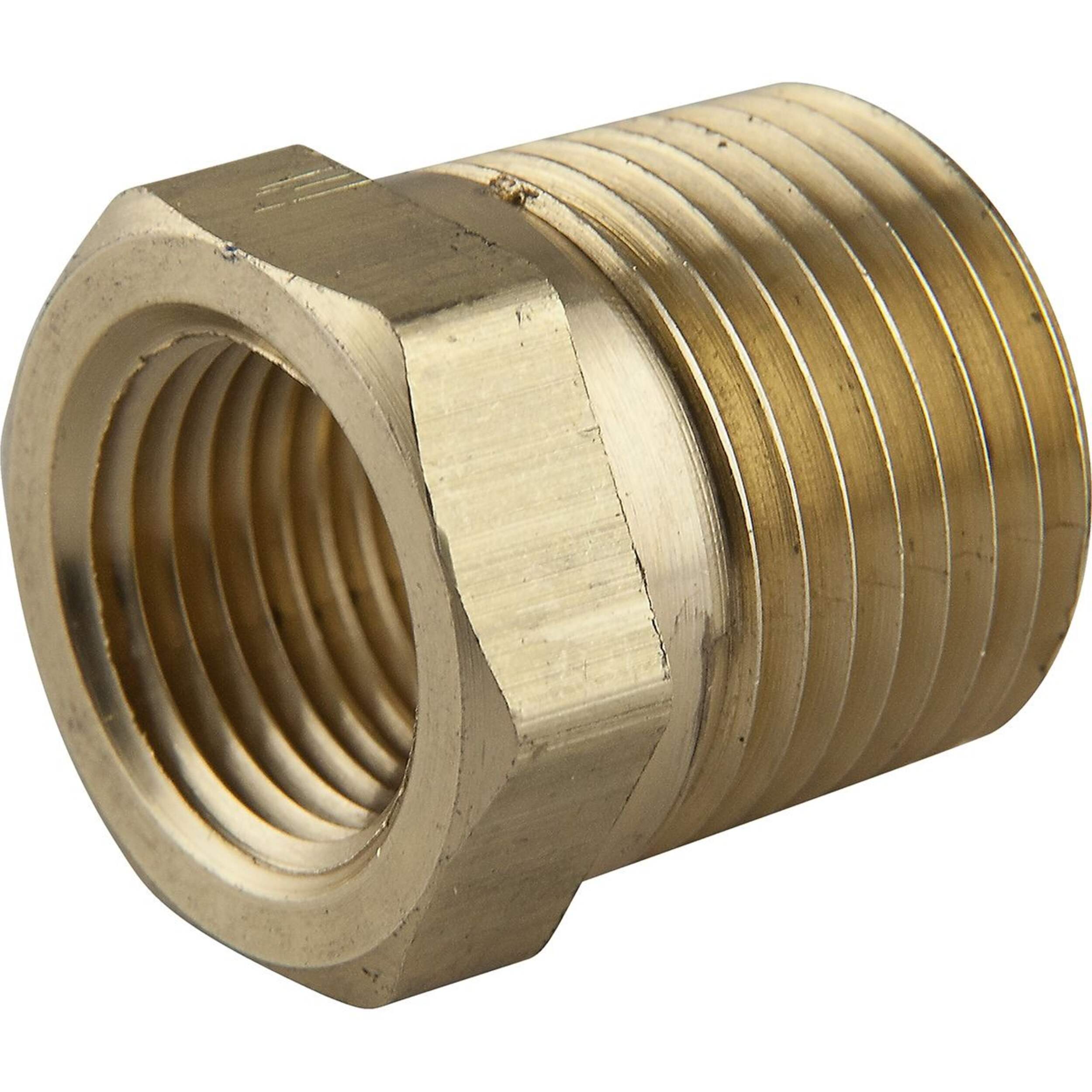 PlumbShop Brass Reducer Bushing, 1/2-in MIP x 3/8-in FIP, 1-pk Front_Three_Fourths_Angled_Left